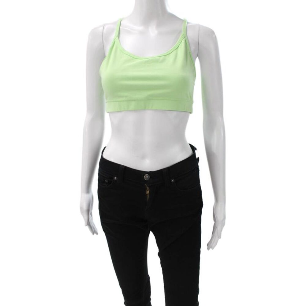 Lululemon Womens Spaghetti Strap Scoop Neck Mesh Trim Sports Bra Green Blue 10